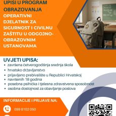 Upisi u tijeku! Operativni djelatnik/ica za sigurnost i civilnu zaštitu u odgojno-obrazovnim ustanovama